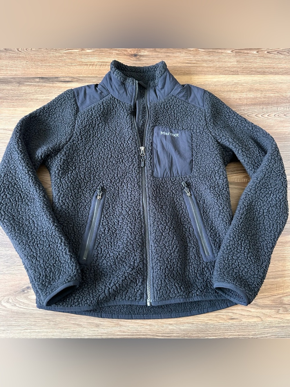 Marmot Wiley Polartec Sherpa Fleece Jacket Full Zip Black Women Small Gorp EUC